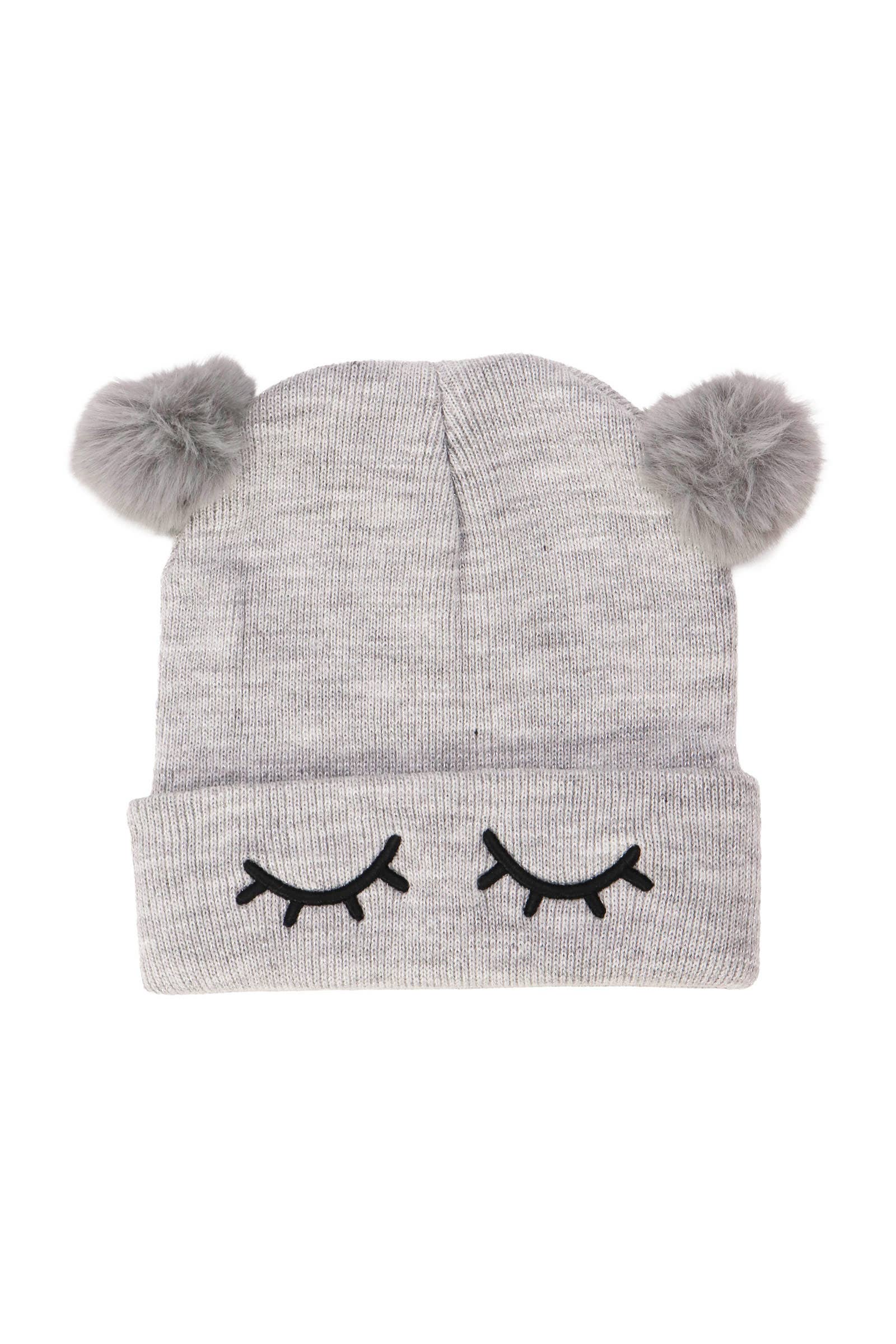 ASSORTED Kids Dreamy Eyes Double Pom Pom Knitted Beanie for wholesale on Faire1