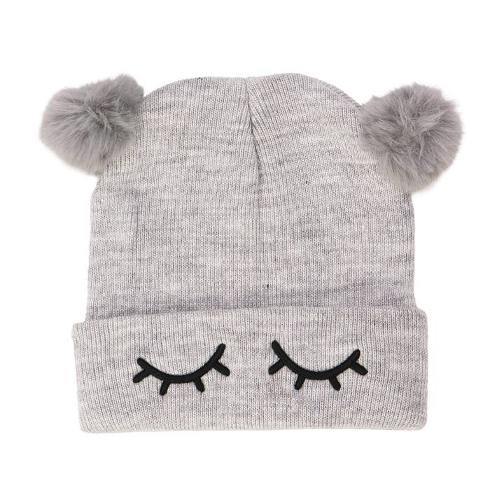 ASSORTED Kids Dreamy Eyes Double Pom Pom Knitted Beanie for wholesale on Faire1