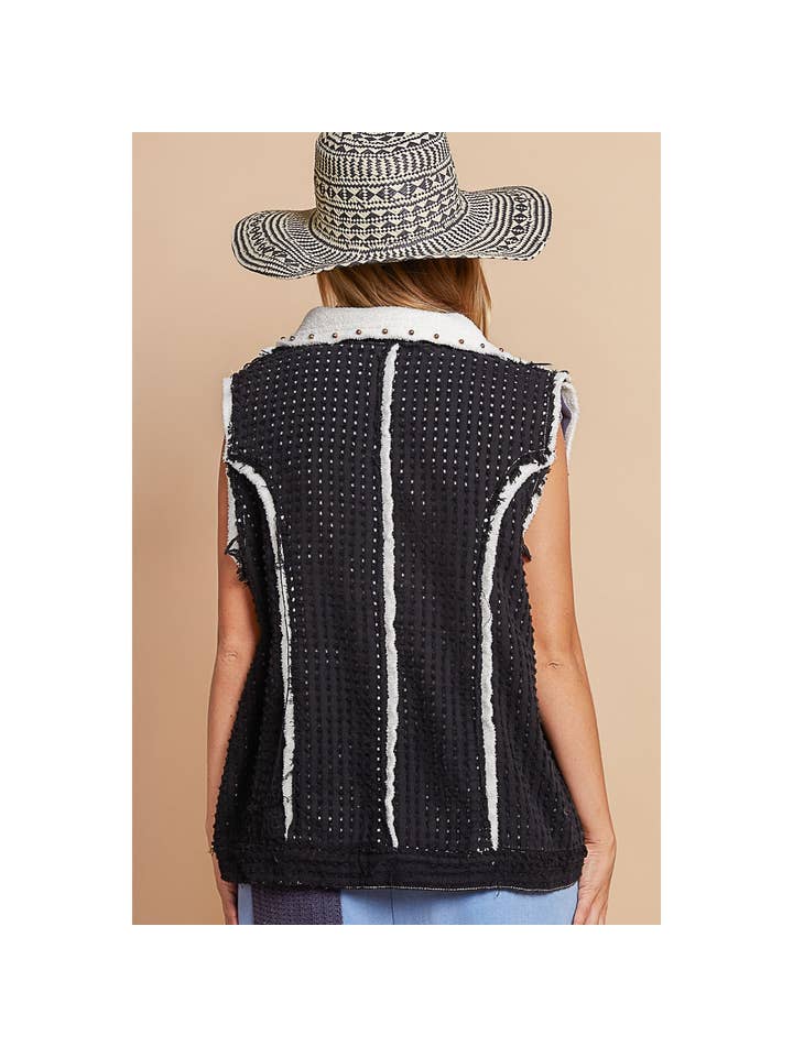 Pol Clothing - Wholesale Outerwear Vest - Women's - Stud detail solid fleece vest SALE