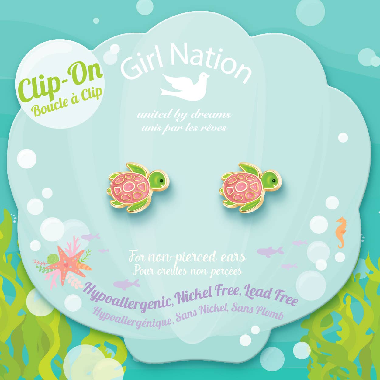 Girl Nation - Venta al por mayor Pendientes - Niños - Pendientes Clip On Cutie | ¡Tortugamente Geniales!1