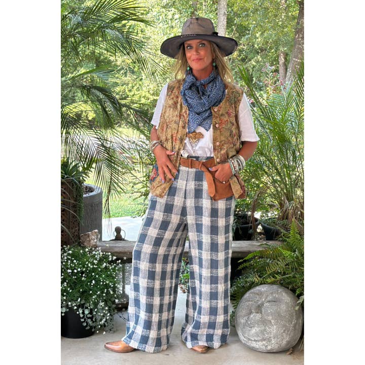 Jaded Gypsy - Wholesale Pants - Women's - Weaving About Pants - Navy Gingham1