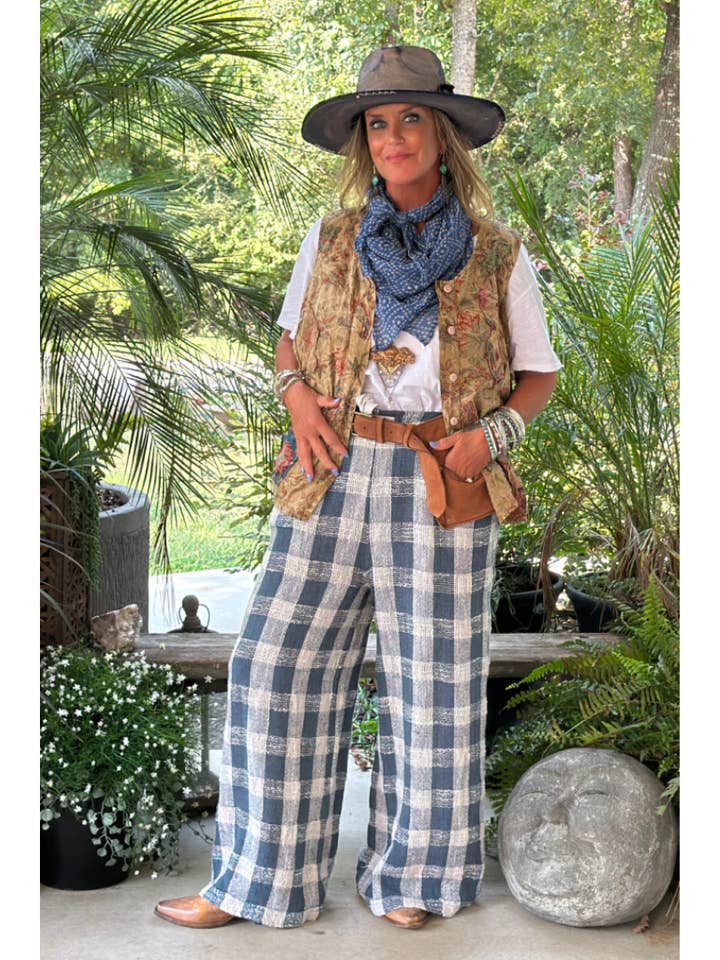 Weaving About Pants - Gingham Blu Navy per la vendita all'ingrosso da parte di Jaded Gypsy