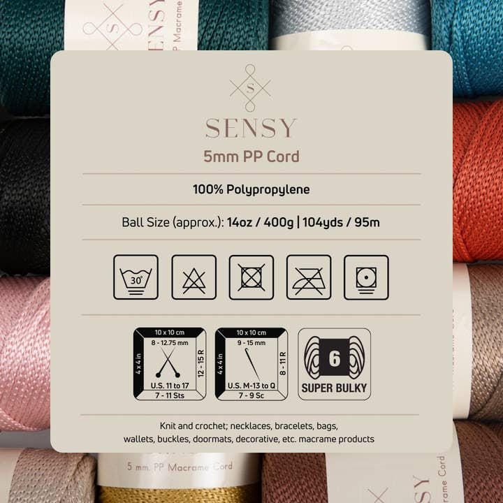Sensy - Wholesale Yarn - Sensy Premium 5mm - 104 yards 100% Polyester Macrame Yarn