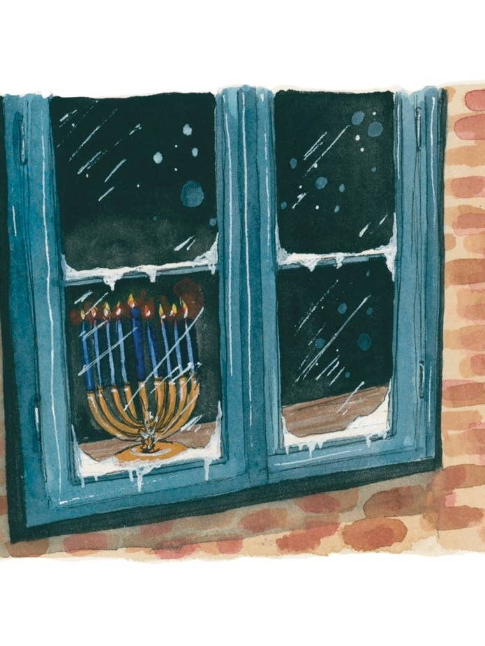 Menorah in a Window Hanukkah Art Print for wholesale by artxnikki