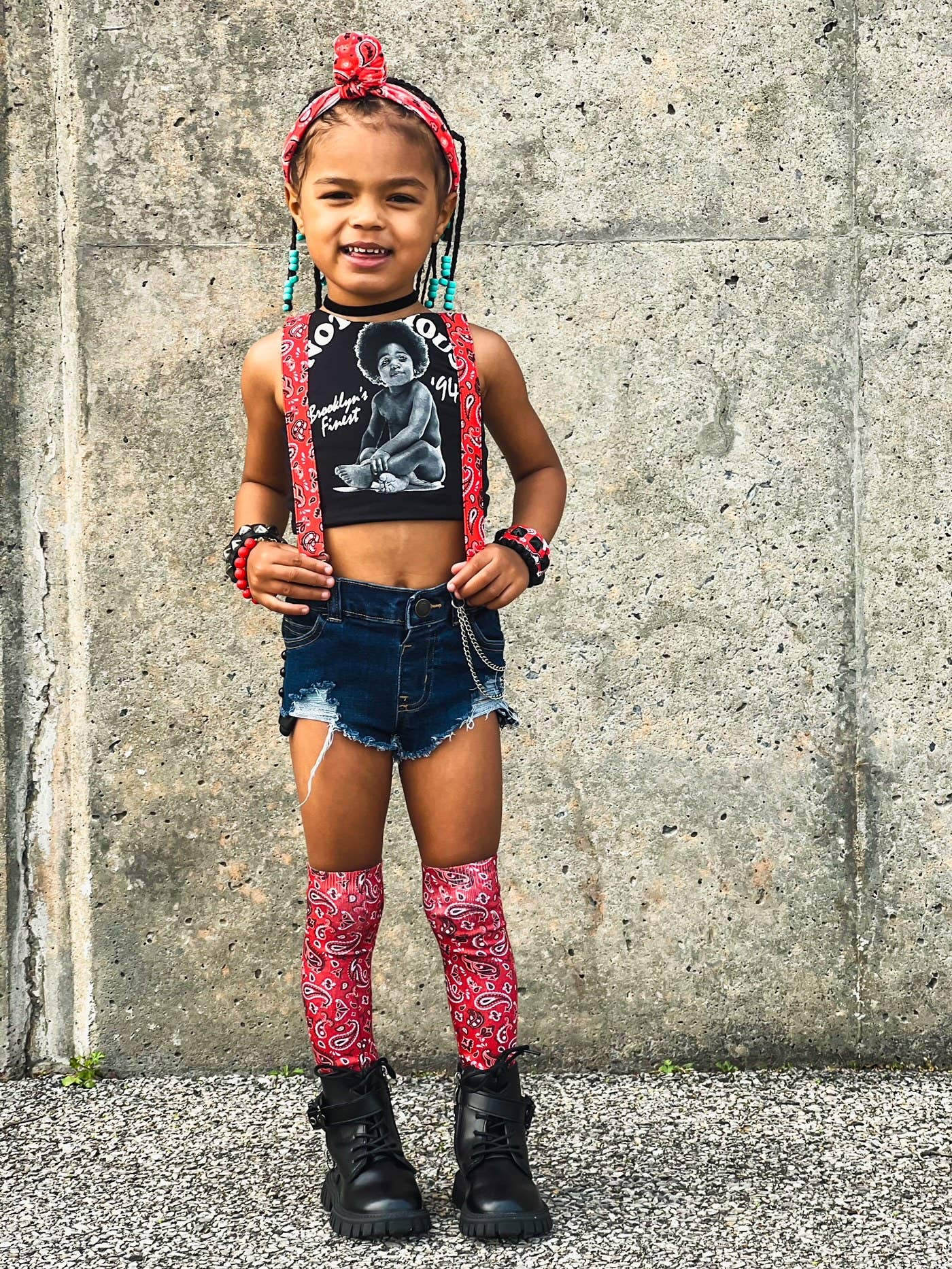 Dapper Xpressions – wholesale Suspenders – Unisex – Red Bandana Skinny Suspenders & Bow Tie, Handmade Formal Wea8