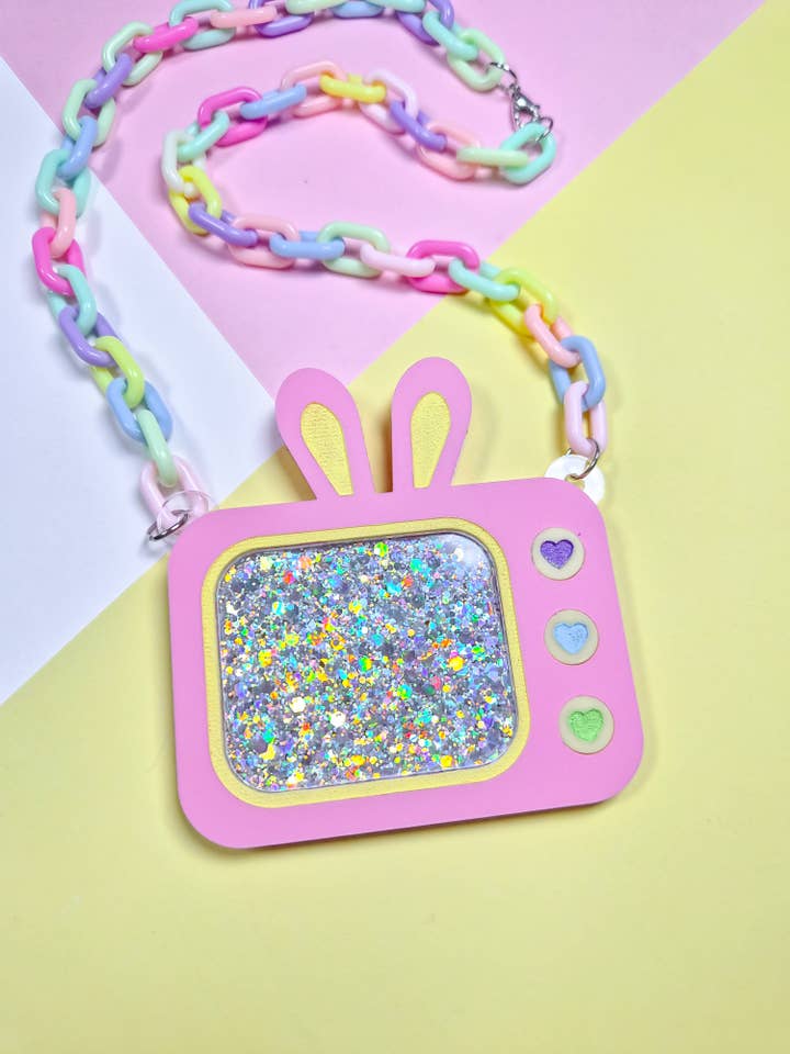 Collar de Televisión Retro con Purpurina para venta al por mayor de Pop Pastel