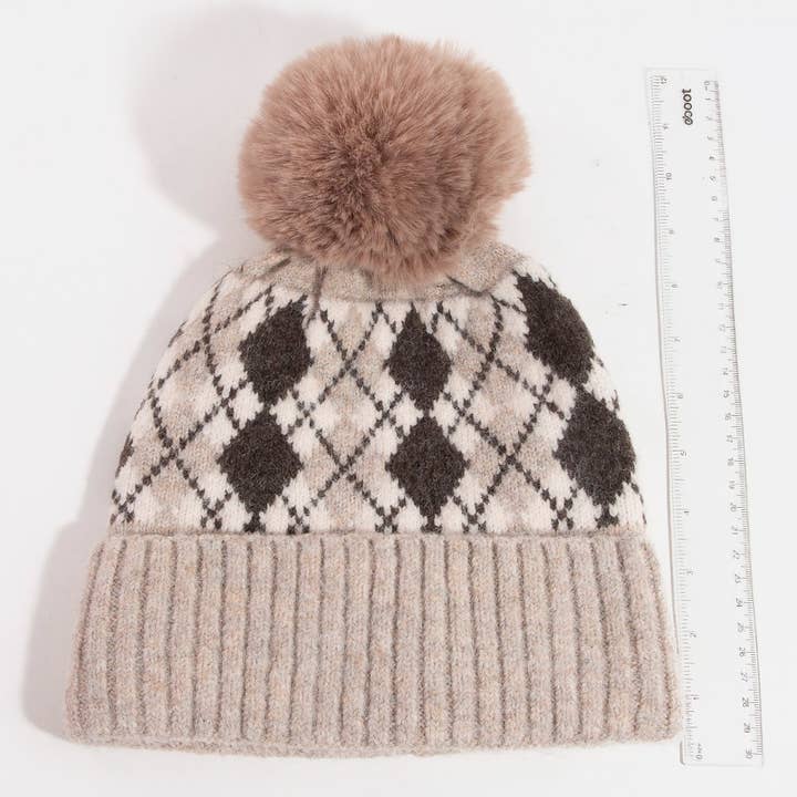 Collections by Fame Accessories - Wholesale Beanie - Women's - Argyle Knit Pom Beanie4