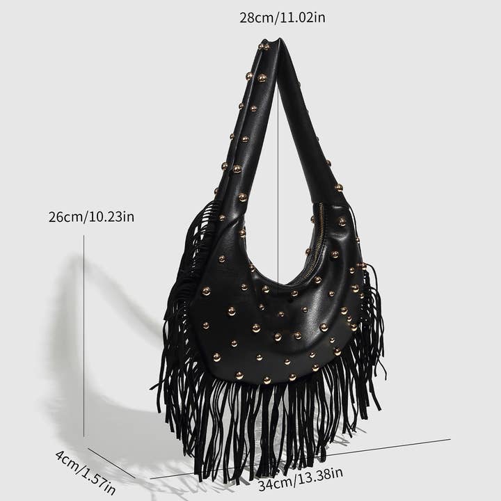 ACCITY - Wholesale Shoulder Bag - Women's - Punk Studded Fringe Shoulder Bag for Women_CWAB56813