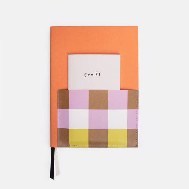 Orange/Multi Check Front Pocket Journal Set for wholesale by Caroline Gardner