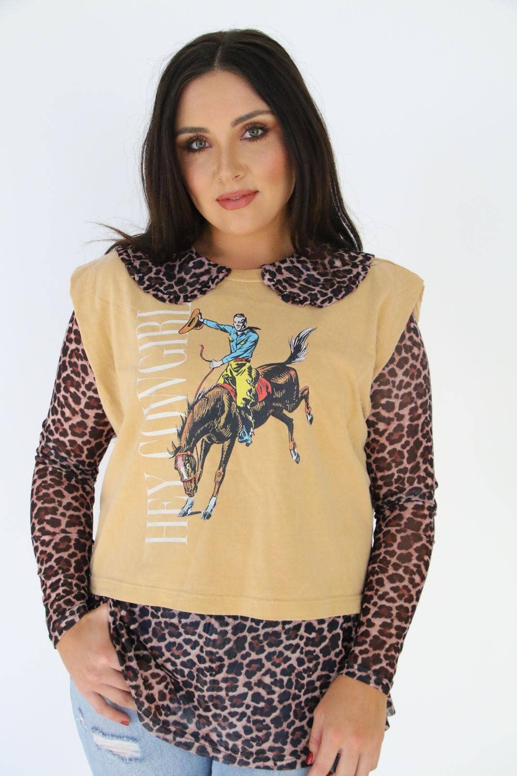 Turquoise Haven - Vente Chemisier – femme - Haut en maille à col TH73 motif guépard (1 pièce)3