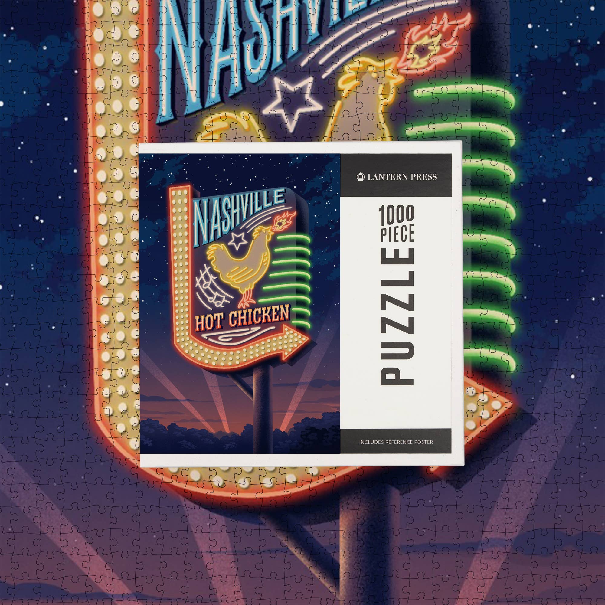 Lantern Press - Vendita all'ingrosso Puzzle - Adulti - Puzzle da 1000 pezzi Nashville Tennessee Litografia Pollo Piccante6