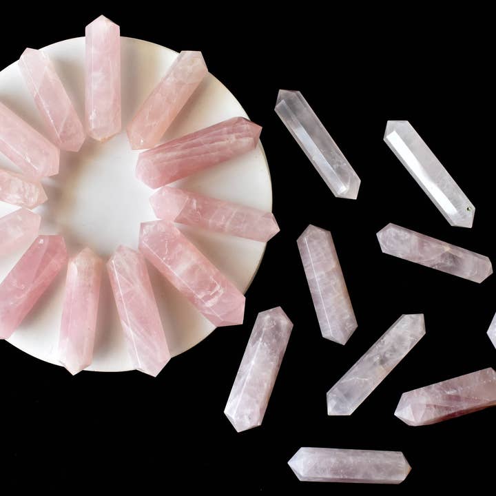 Soothing Crystals - Wholesale Spiritual Stone/Crystal - Lot of 20Pcs Rose Quartz Double Terminated Crystal Pencils