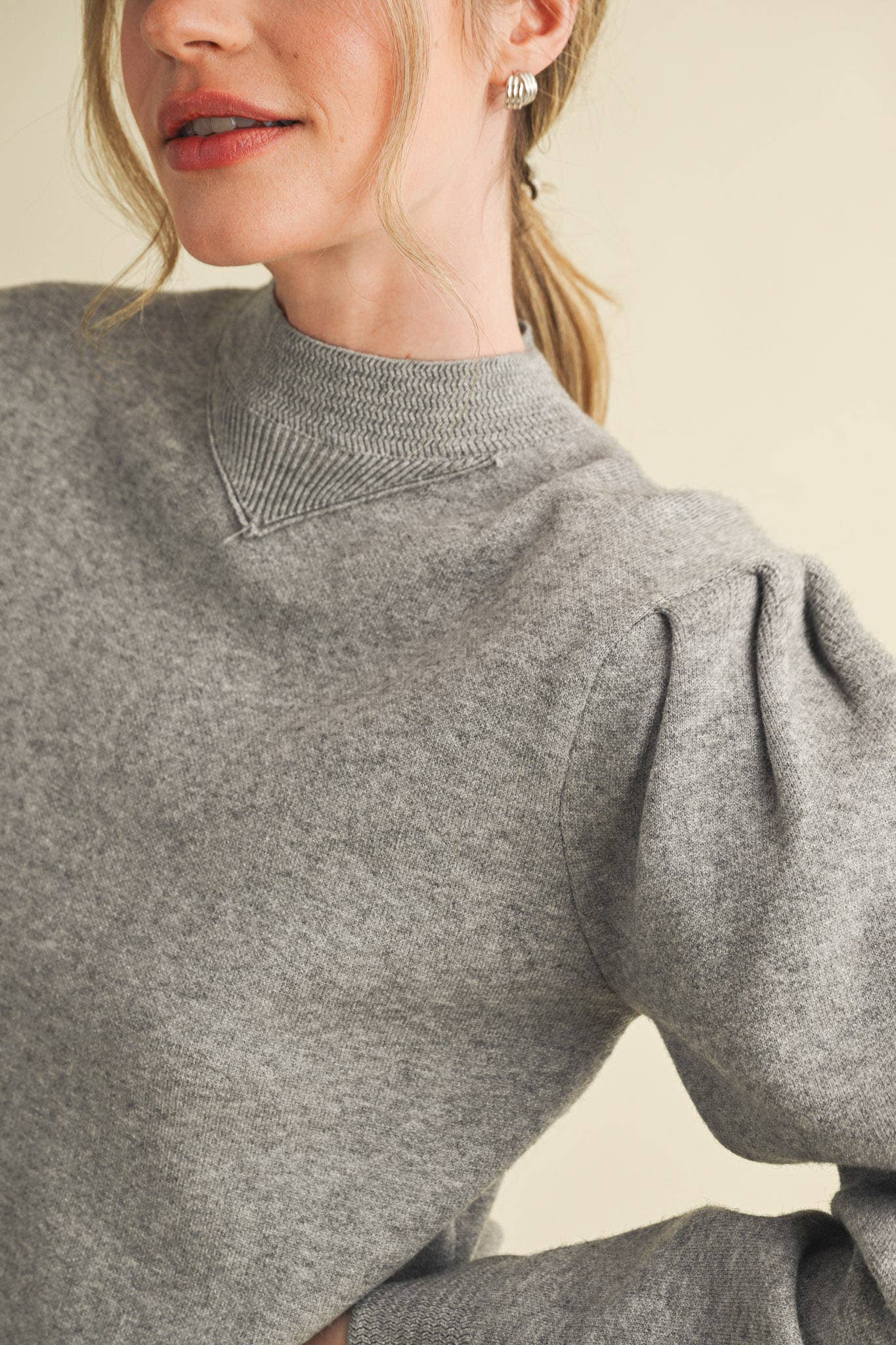 &MERCI - Wholesale Knit Sweater - Women's - MOCK NECK PUFF SLEEVE SWEATER MSW110301