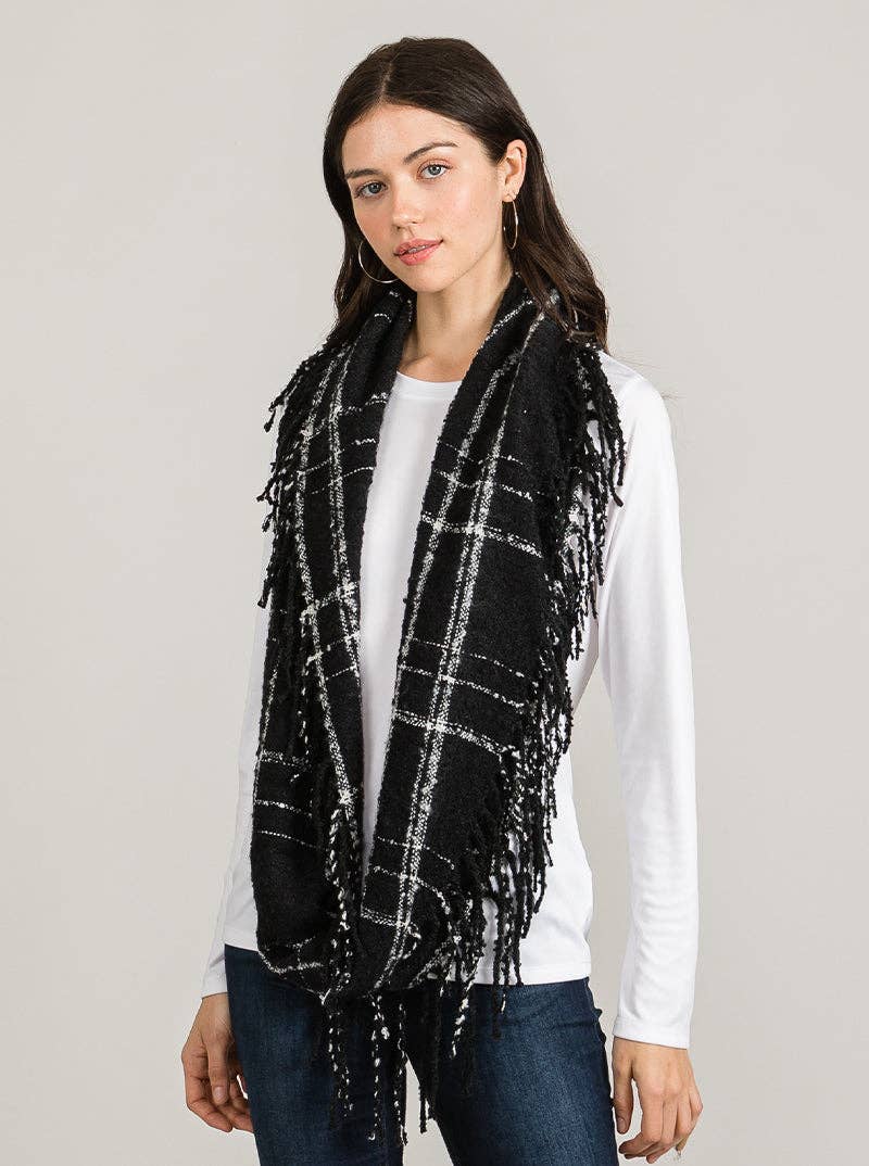 Wild Honey - Wholesale Scarf - Women's - Mix Tone Plaid Fringe Double Loop Infinity Scarf1