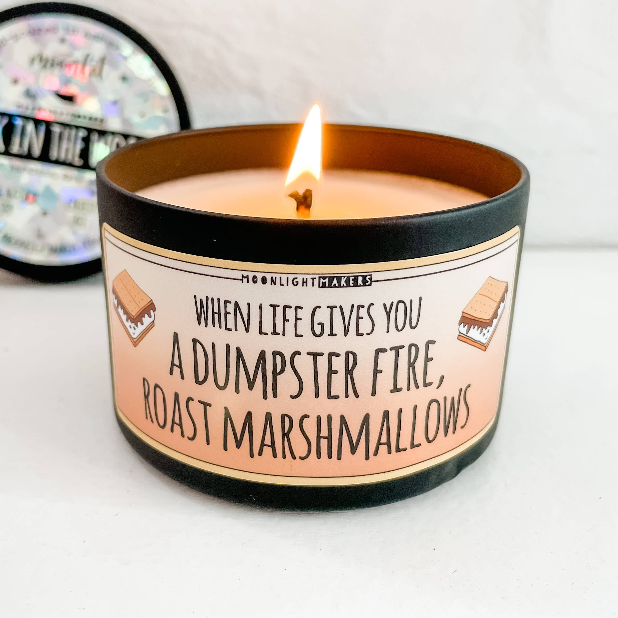 Moonlight Makers – wholesale Jar/filled candle – Funny Candle - 100% Soy, 8oz - Dumpster Fire