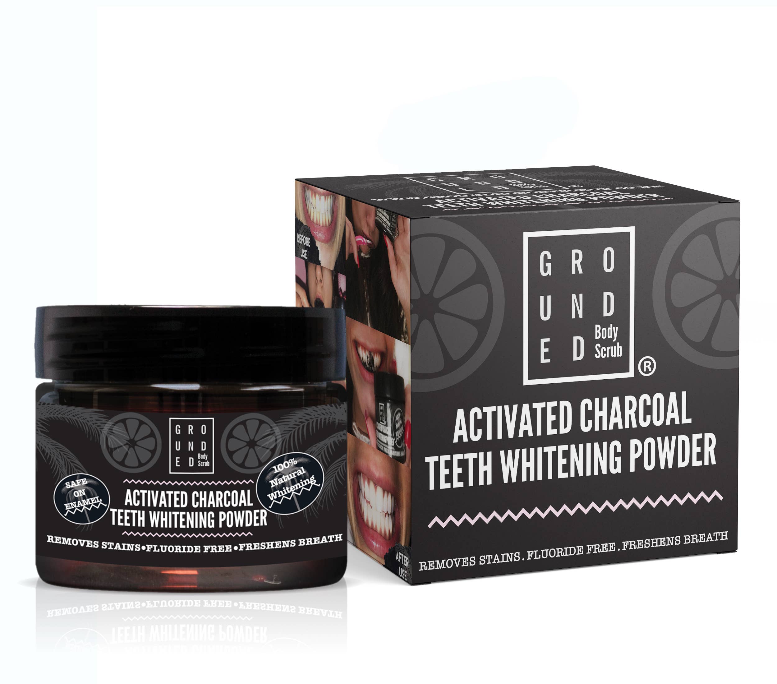 GROUNDED BODY - Wholesale Teeth whitener - Natural Teeth Whitening Powder-Ginger, Peppermint & Charcoal2
