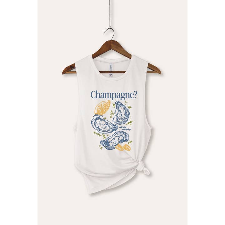 Champagne Oyster Coastal Graphic Dames Jersey Tanktop voor wholesale door VINTAGE POINT USA