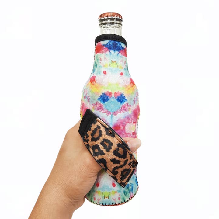 Tie Dye w/ Leopard 12oz Bottleneck Handler™ for wholesale by Drink Handlers