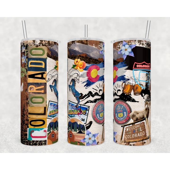 Gobelet Colorado Collage de 20 oz avec paille en plastique et couvercle pour la vente par Tees of Paradise