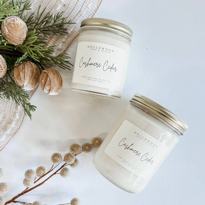 Hollowood Home and Candle - Wholesale Jar/Filled Candle - CASHMERE CEDAR | HOLIDAY CANDLE | 100% SOY WAX | 8 OZ