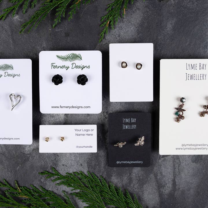 Custom Printed Square Earring Display Cards 6.5cm x 6.5cm for wholesale by Fernery Designs