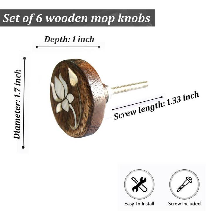 Perilla Home - Wholesale Knob/Pull - Set of Six Lotus Mother of pearls Wooden Knobs