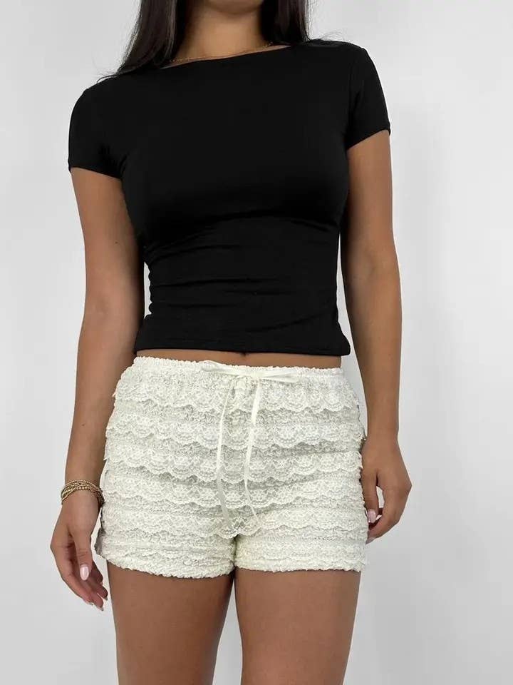 Miss Sparkling – wholesale Shorts – Women’s – Lace Bow Elastic Waist Shorts2