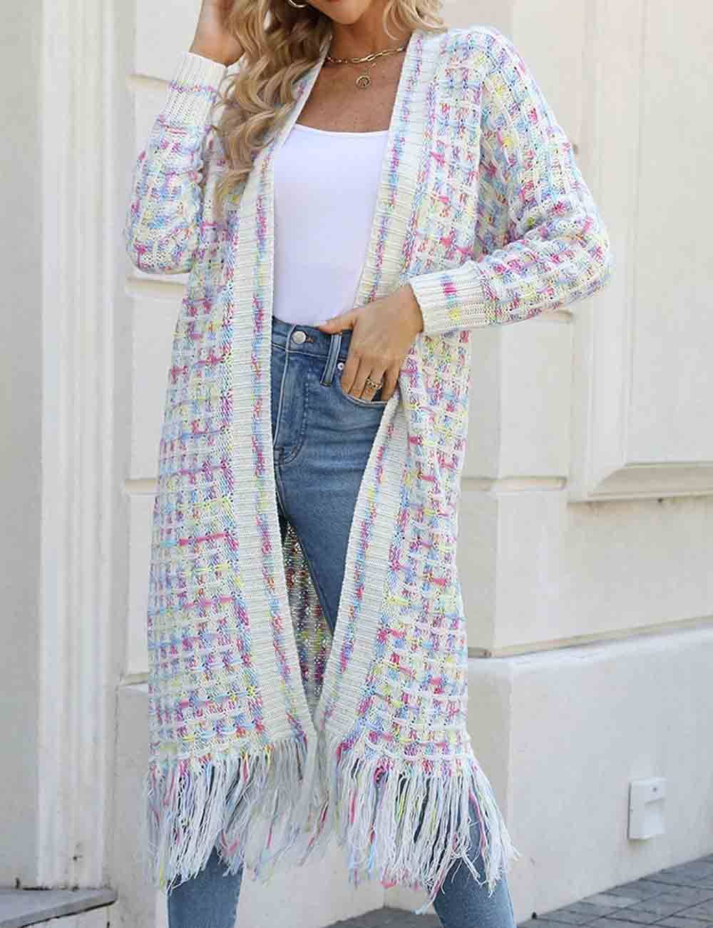 Sweetkama – wholesale Cardigan – Women’s – Ladies Multi Color Front Open Tassels Chunky Knit Cardigan9