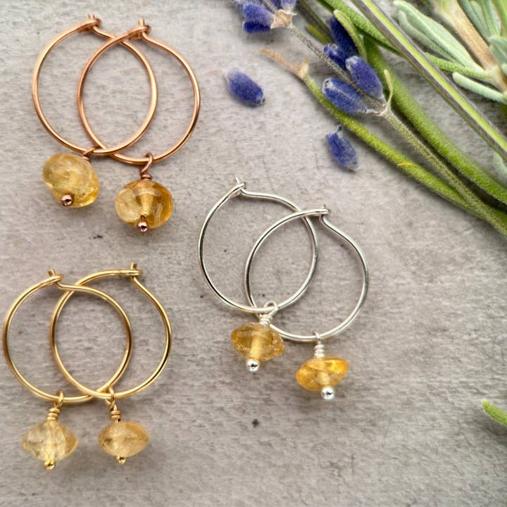 Citrine Charm Hoop Earrings for wholesale by Sunlight Silver Jewelry