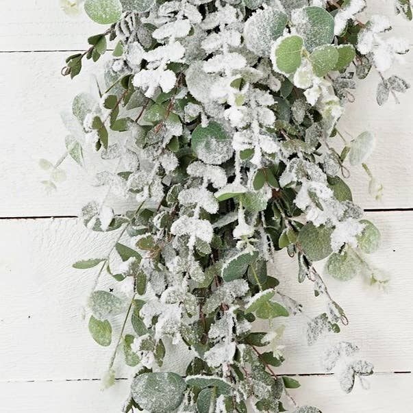 Holiday Depot Inc. - Wholesale Christmas Decoration - 28672- 28in Teardrop-Snowy Flocked Mixed Eucalyptus Leaves1