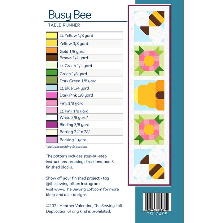 The Sewing Loft – Großhandel Bastel-Nähset – Busy Bee Tischläufer mit Muster2