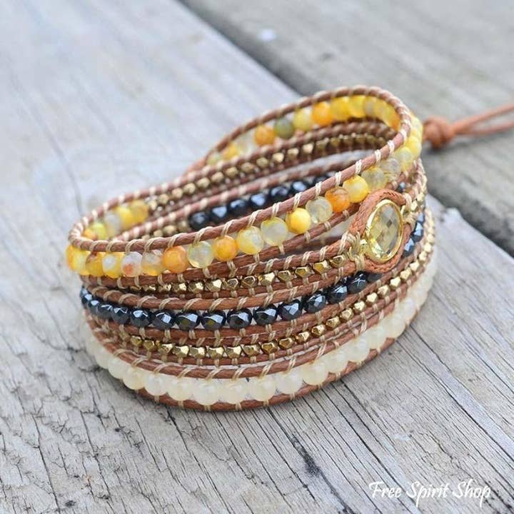 Free Spirit Shop - Wholesale Beaded Bracelet - Natural Sunny Citrine Gemstone Wrap Bracelet