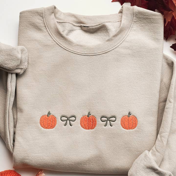 Pumpkin Embroidered Sweatshirt | Fall Inspired Clothing for wholesale by Thread Seven