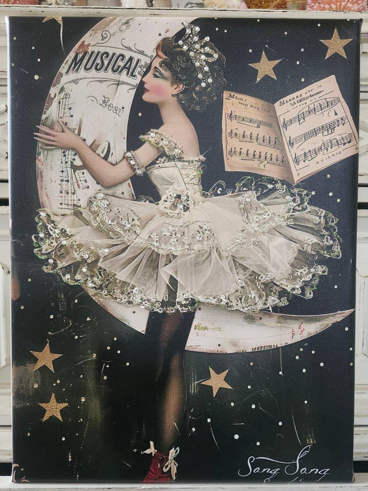 Art mural sur toile Fille oiseau chanteur Strass et paillettes pour la vente par Little Heart Designs