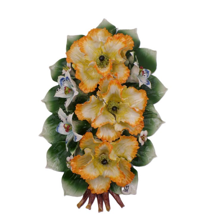 AF07 - Ramo de amapolas y lirios en porcelana Hecho en Italia para venta al por mayor de LUEM ART ceramiche e porcellane di Capodimonte Made In Italy