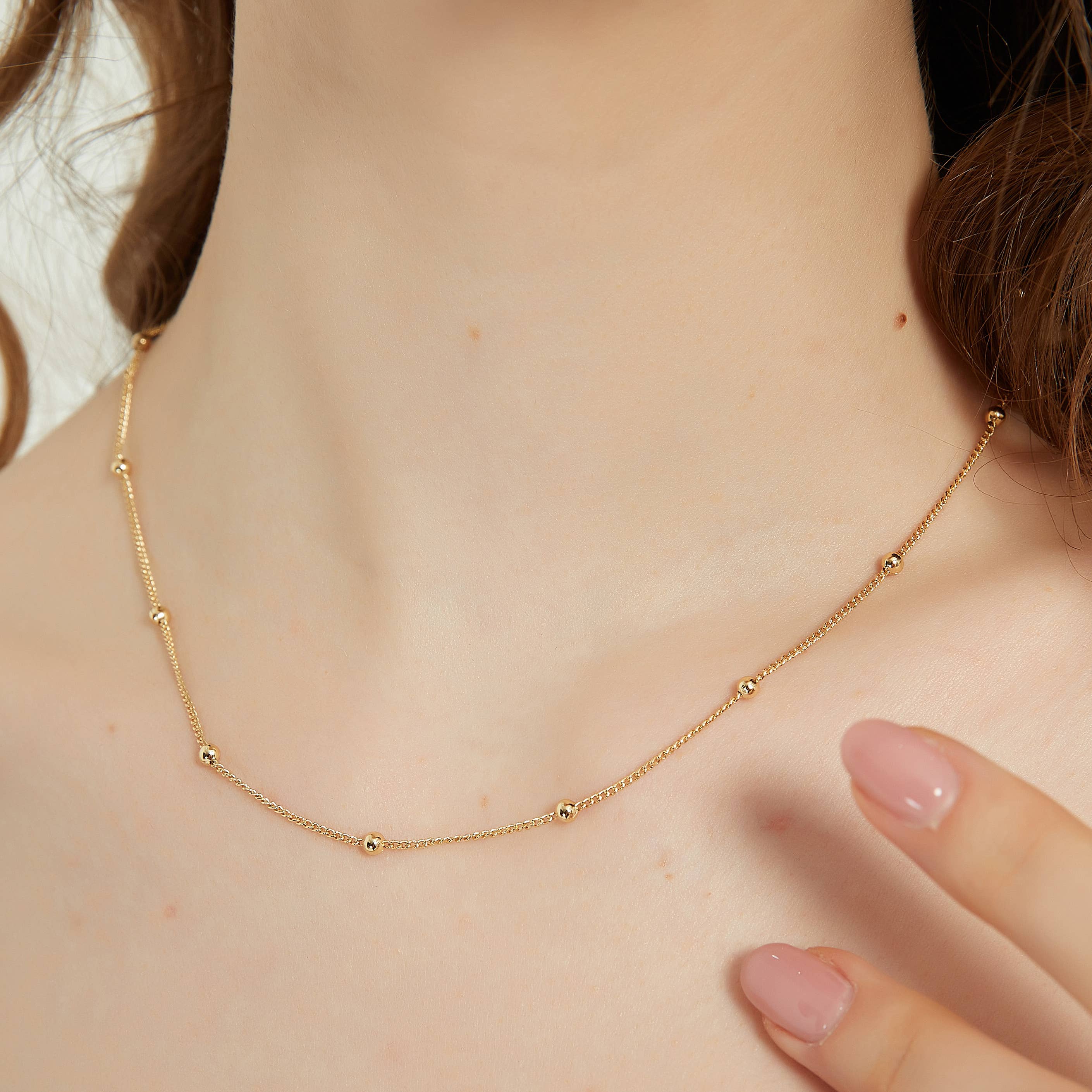 Melange Blanc - Wholesale Link & Chain Necklace - Elise satellite chain Necklace, ball chain necklace, chain3