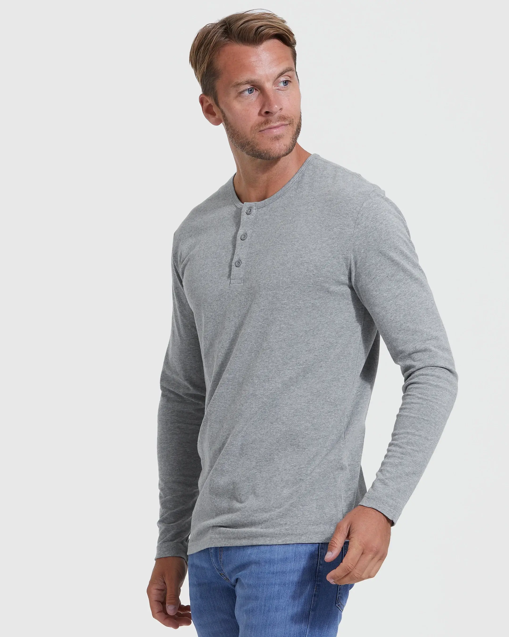 True Classic - Wholesale T-Shirt - Men's - Long Sleeve Shirt | Henley | Heather Gray2