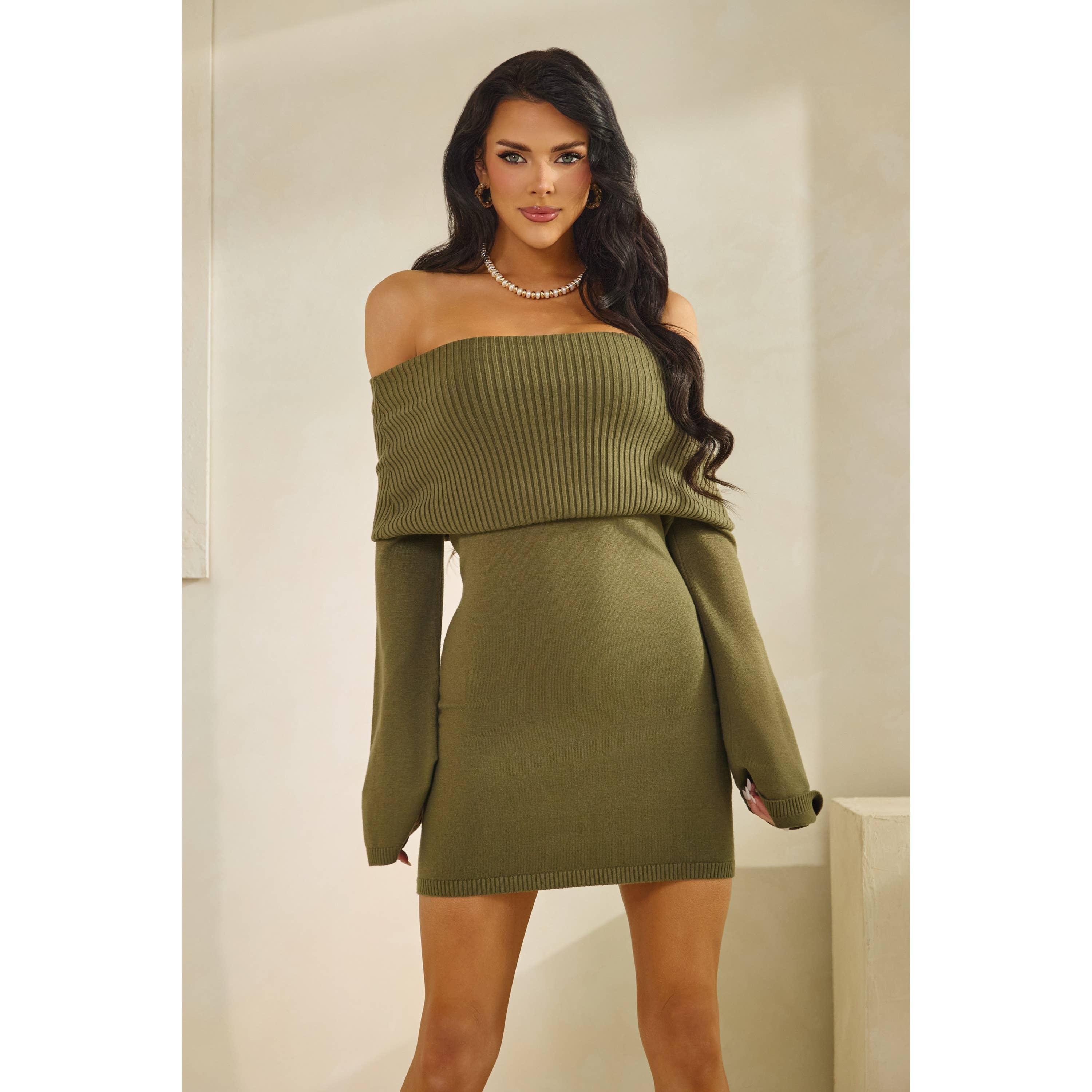The Sang - Wholesale Dress - Women's - OFF SHOLDER SWEATER DRESS1