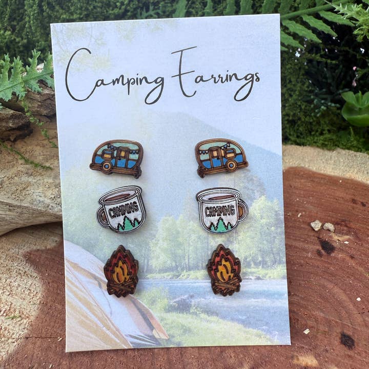 Little Pieces of the Wild - Wooden Camper Stud Earring Set for wholesale by National Parks and Beyond