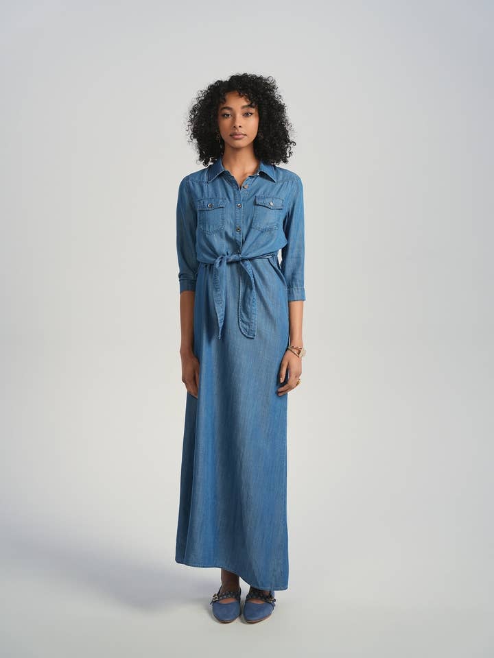 Joliet Set Denim Tie Shirt and Strap Slip Dress for wholesale by Aleeza Paris