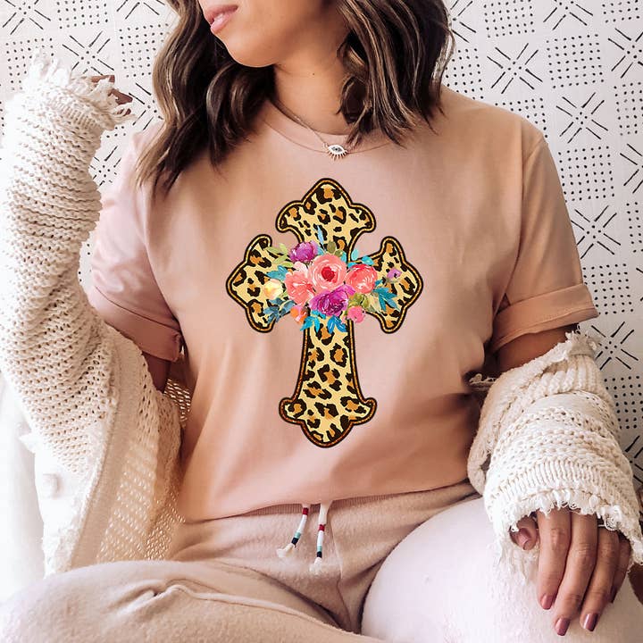 Leopard Cross - Christian Religious Easter Jesus God T-Shirt for wholesale by House Of Rodan
