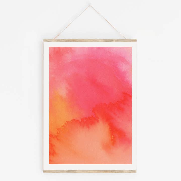 Reproducción de arte abstracto rojo coral (no 1) para venta al por mayor de Drawn Together Art Collective