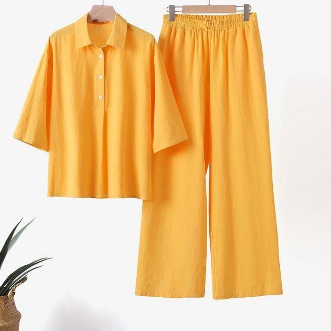 HIDDENBRAND - Wholesale Top & Pant Set (NOT Loungewear) - Women's - 3/4 sleeve shirt top wide-leg pants set0