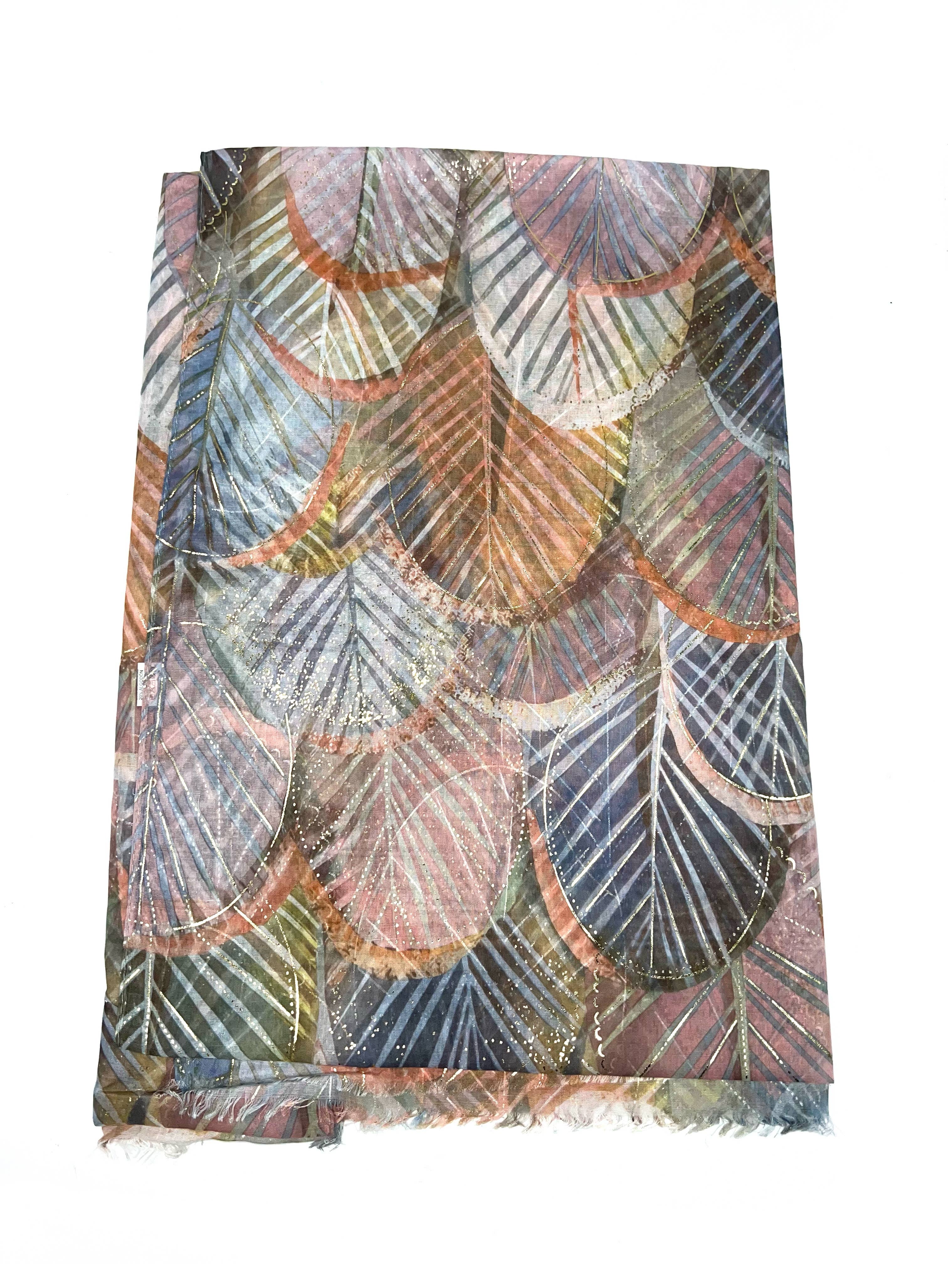 LINETA - Wholesale Head Scarf - Women's - LN-50 Ginkgo pattern scarf with gilding6