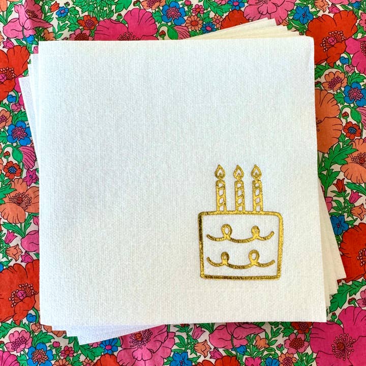 Birthday Cake Linun Cocktail Napkins - Gold for wholesale by HapBee Paperie