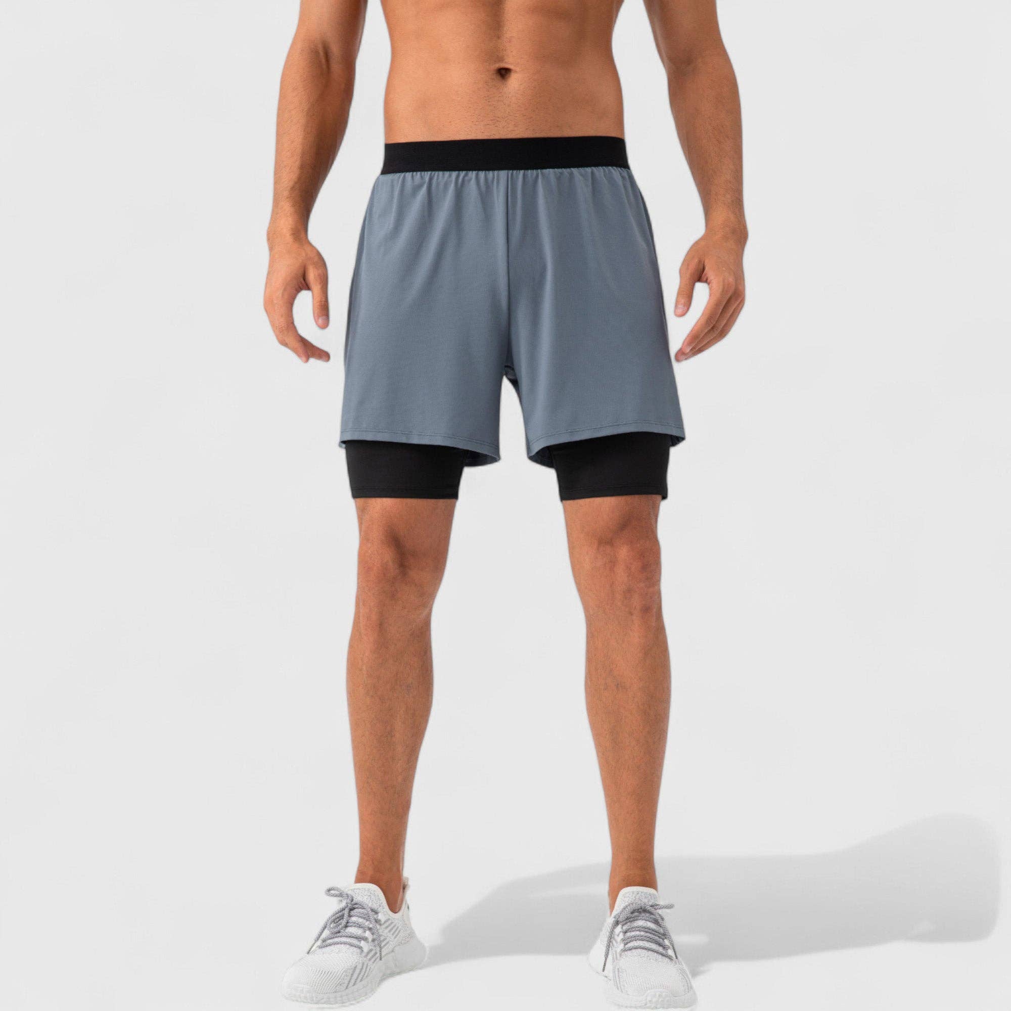 Active by Anna-Kaci - Wholesale Athletic Shorts - Men's - Men's 2-in-1 Training Shorts with Inner Compression Layer an18