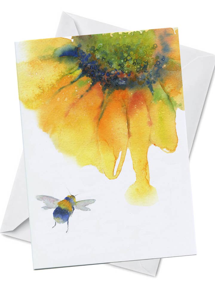 Cartão de Felicitações - Néctar - Abelha em Girassol em Aquarela por atacado de Oladesign