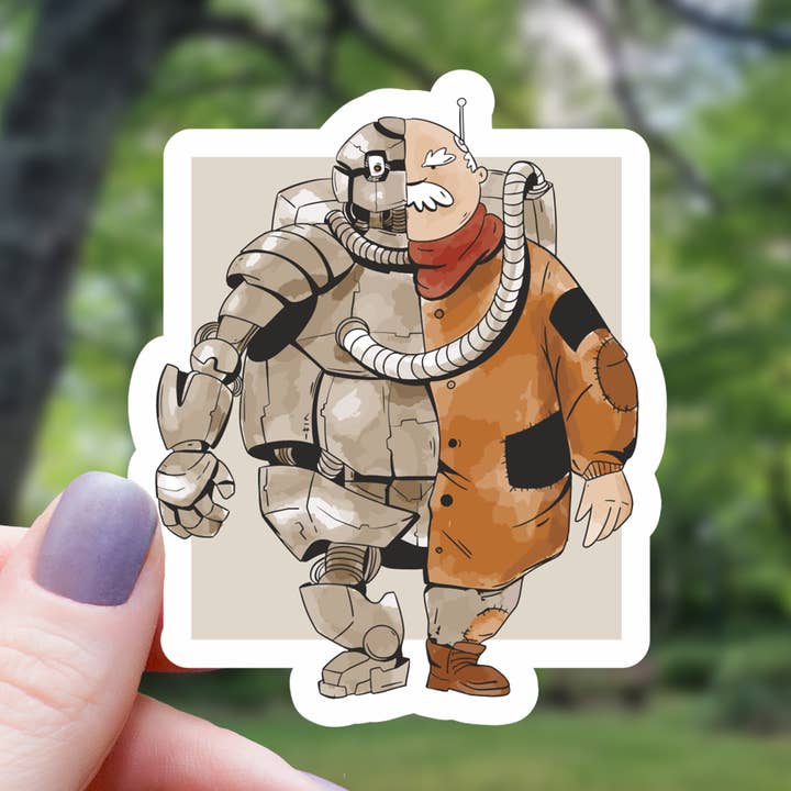 Half Man Half Cyborg Sticker - 3" for wholesale by Mimic Gaming Co