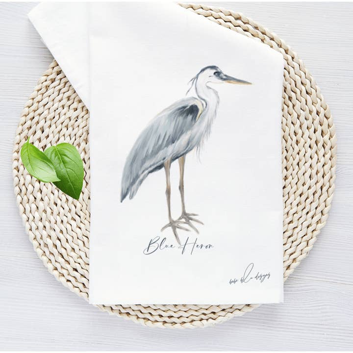 Blue Heron Flour Sack Tea Towel for wholesale by Bebe Blu Designs, LLC