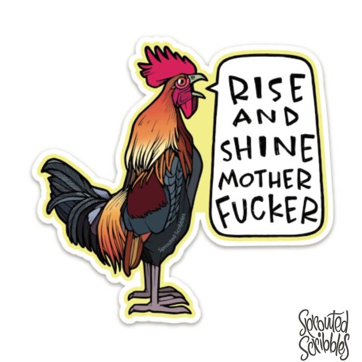 Rooster Sticker | Rise and Shine | Waterproof Vinyl Decal for wholesale by Sprouted Scribbles